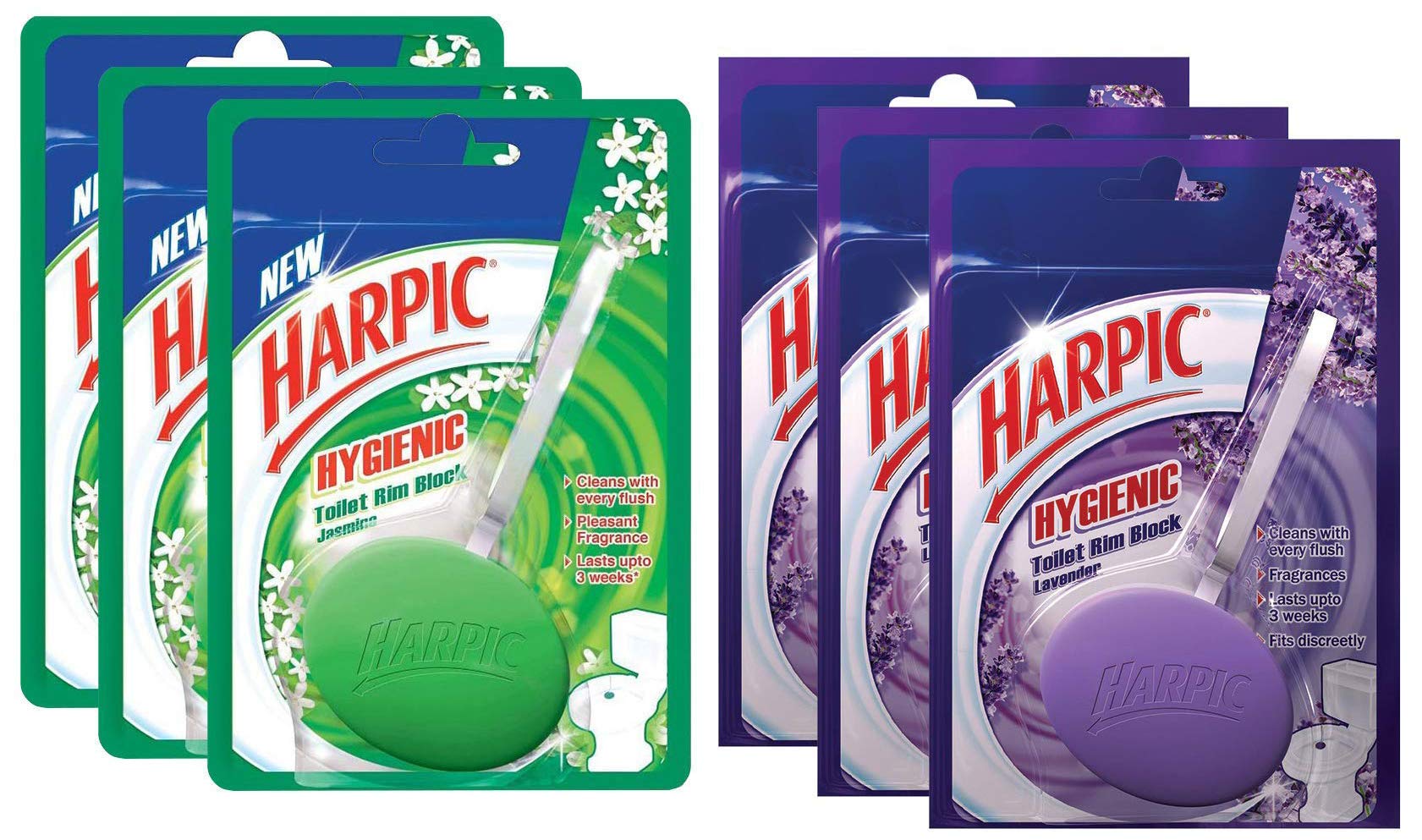 Hygiene Toilet Rim Block, Jasmine - 26 g (Pack of 3) & Lavender - 26 g (Pack of 3)