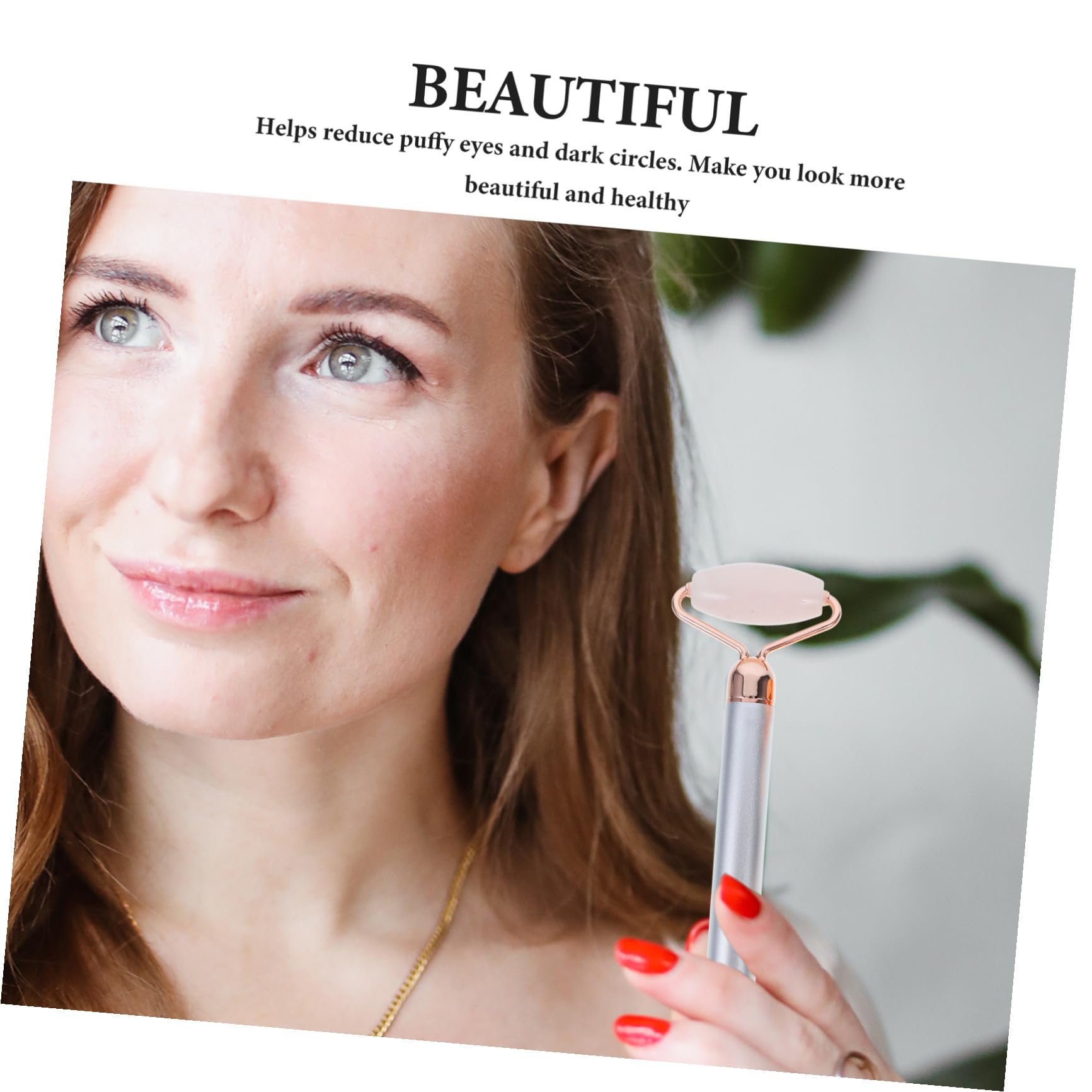Alipis Gesichtsmassagegerät 3 In 1 mit Natürlichem Jade und Rosenquarzroller Elektrische Vibration für Anti Aging und Entspannung der Gesichtsmuskulatur