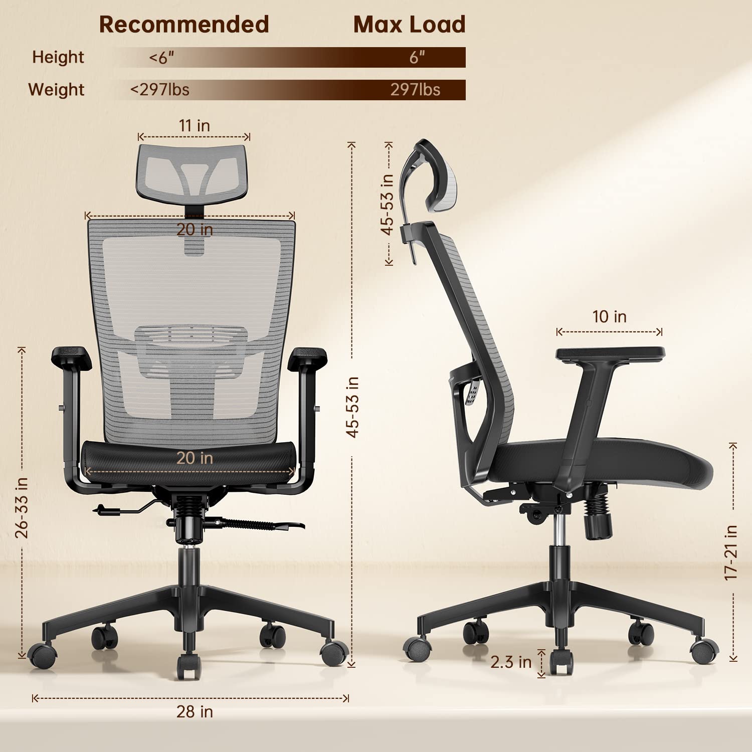 mfavour Ergonomic Office Chair with Back Support, Mesh Office Chair