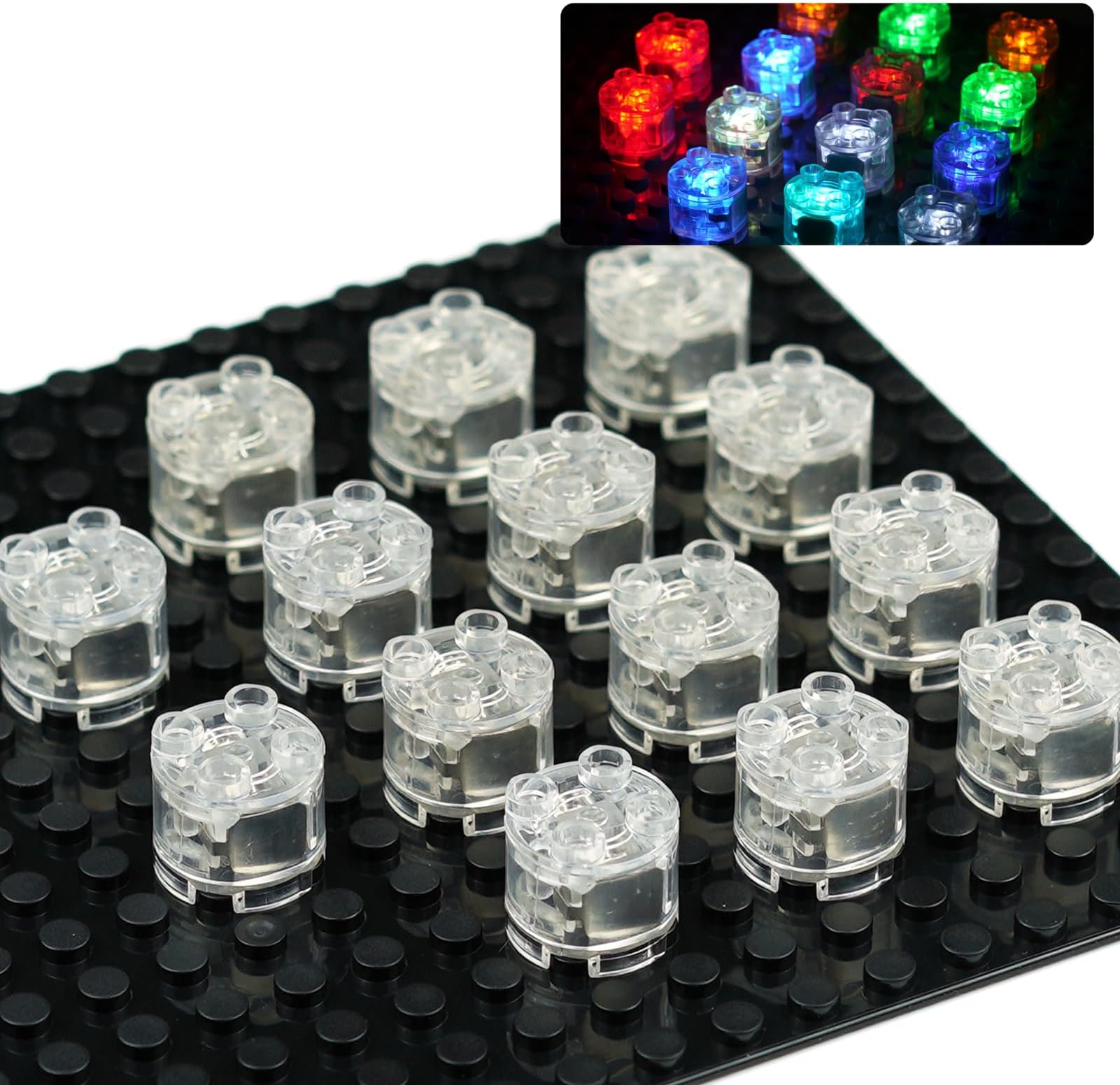 Light Up Bricks Accessories Kit 2x2 Classic Clear LED Light Brick Pack 14 Pieces Parts Building Blocks Set Toy