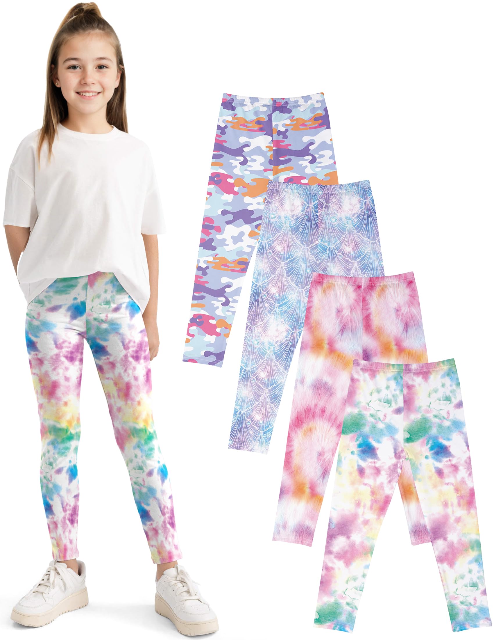 Kiench Legging de Sport Fille Pantalon Yoga Long Imprimé Lot de 4