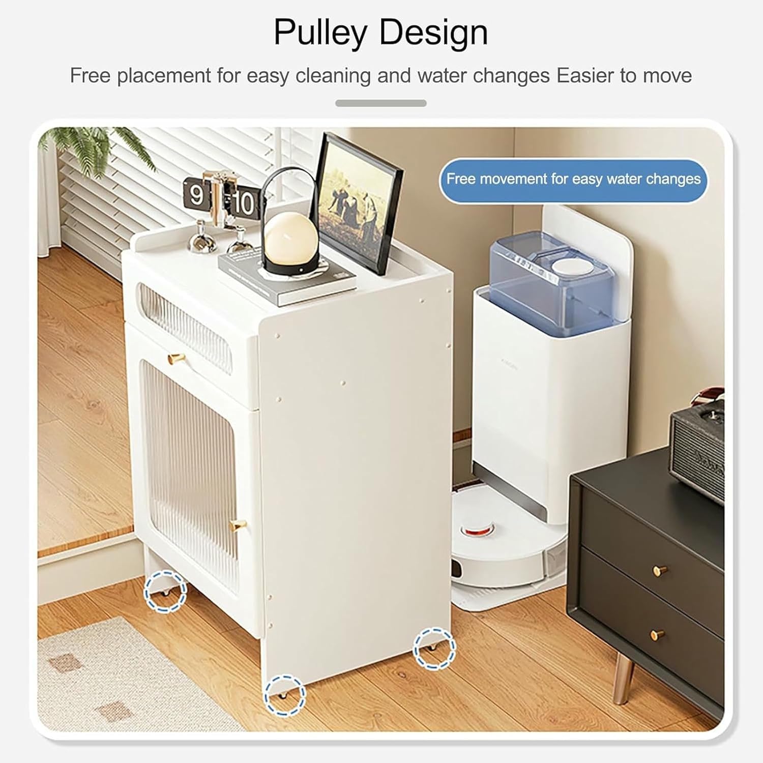 Robot Vacuum Stand Cabinet Sweeping Robot Storage Rack with Acrylic Doors, Multi Tier End Cabinet with Wheels Self-Emptying Sweeper Machine Rack