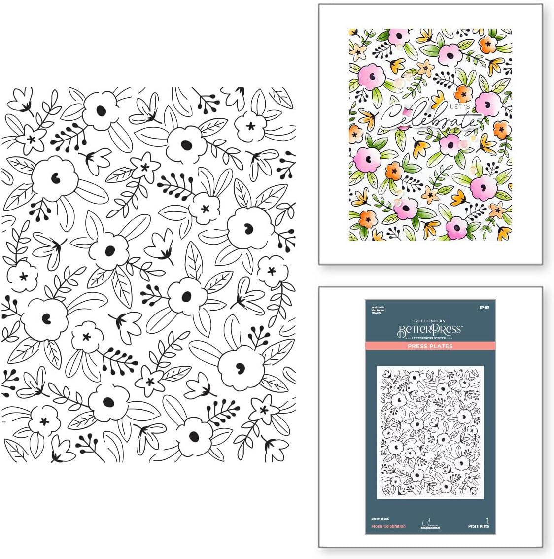 Spellbinders BD-0835 Floral Celebration Press Plate and Stencil Bundle from The Let's Celebrate Collection by Yana Smakula