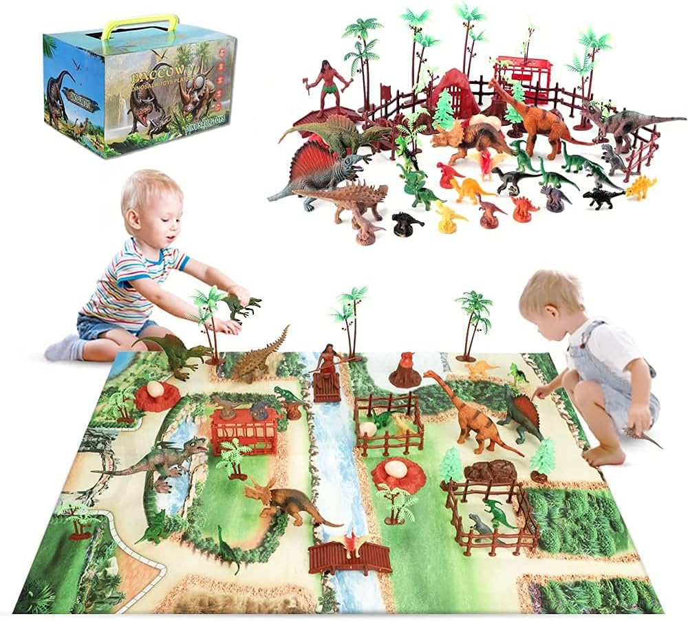 Dinosaur Toys with 26 Dinosaur Figures, Big Activity Play Mat and 30 Dino Accessories, Dinosaur Playset for Age 3 4 5 6 7 8 9 Years Old Kids Boys Girls Gifts