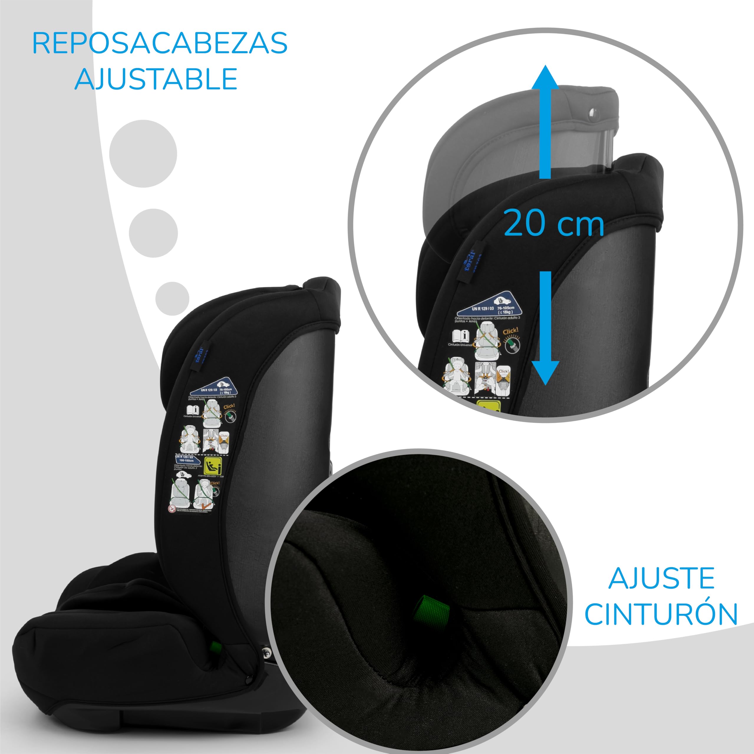 Toral Alzador Coche Niño - Silla Coche Grupo 1 2 3 i-Size - Desde 76-150 cm - Silla Coche Bebe - Elevador coche niño y niña - Silla bebe coche Modelo Silverstone Negro