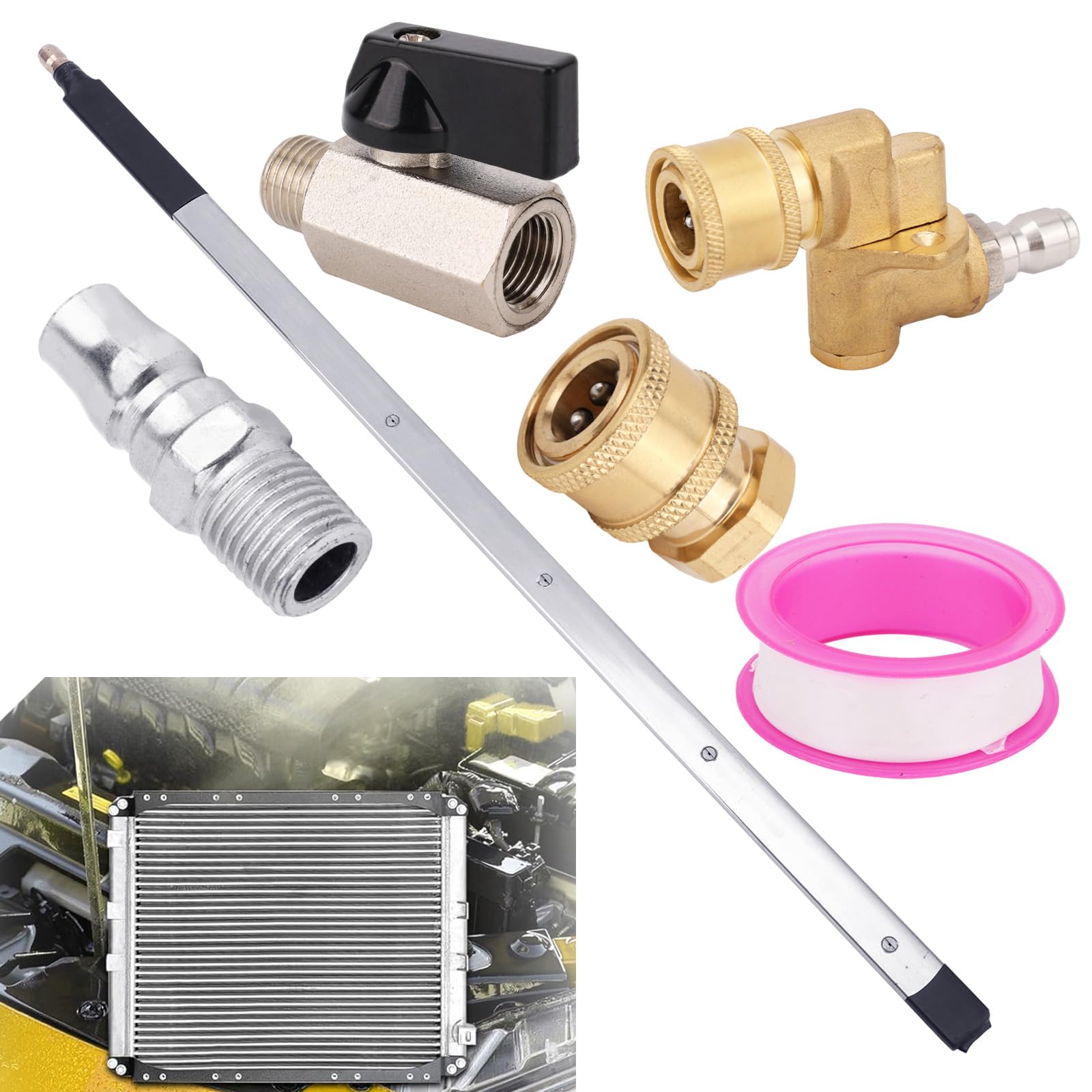 6pcs Radiator Cleaning Wand, 24in Pressure Washer Nozzle Wand Water Air Dual Use Power Radiator Flush and Cleaner Tool 5 Angle Swivel Joint Pump Switch Replacement Parts for Home Car Truck (Size 2)