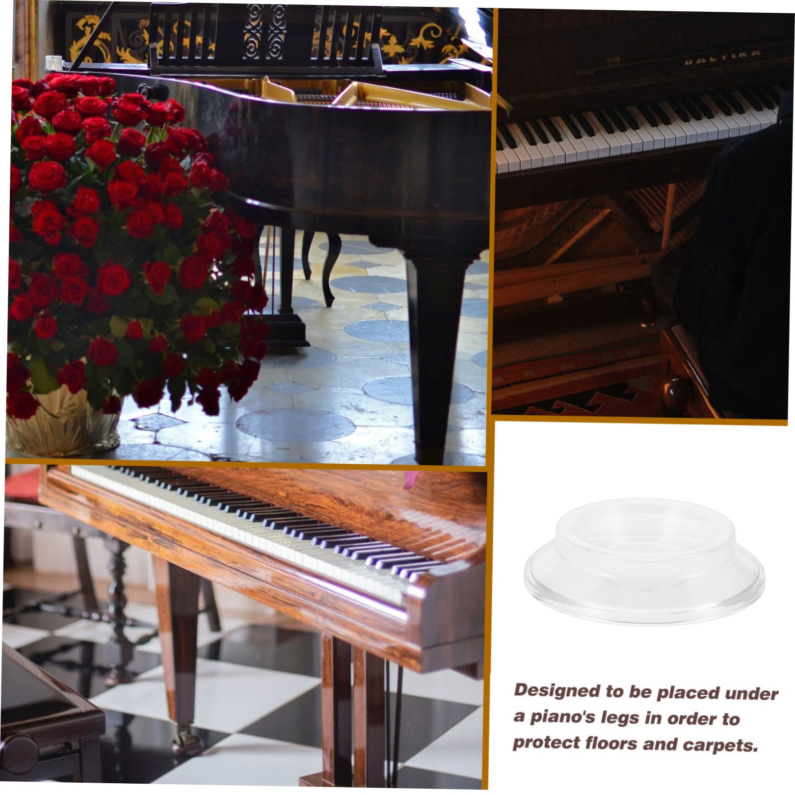 ORFOFE Protectores de Suelo para Piano Vertical, 4 Unidades, ABS, Antideslizantes, Reducción de Ruido y Protección para Patas en Suelos de Madera y Alfombra