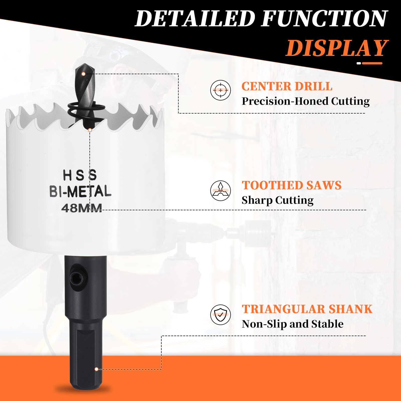 METALLIXITY Bi-Metal Hole Saw 1-57/64", M42 HSS Circular Head 48mm Hole Cutter with Center Drill Bit - Image 3