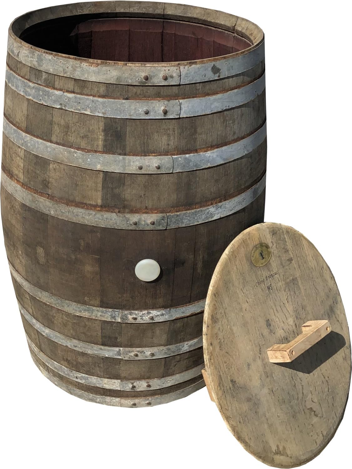 Holzfass mit Deckel 300 Liter Regentonne gebrauchtes Weinfass Regenfass Barriquefass Eiche Wasserfass Tonne Bottich Fass