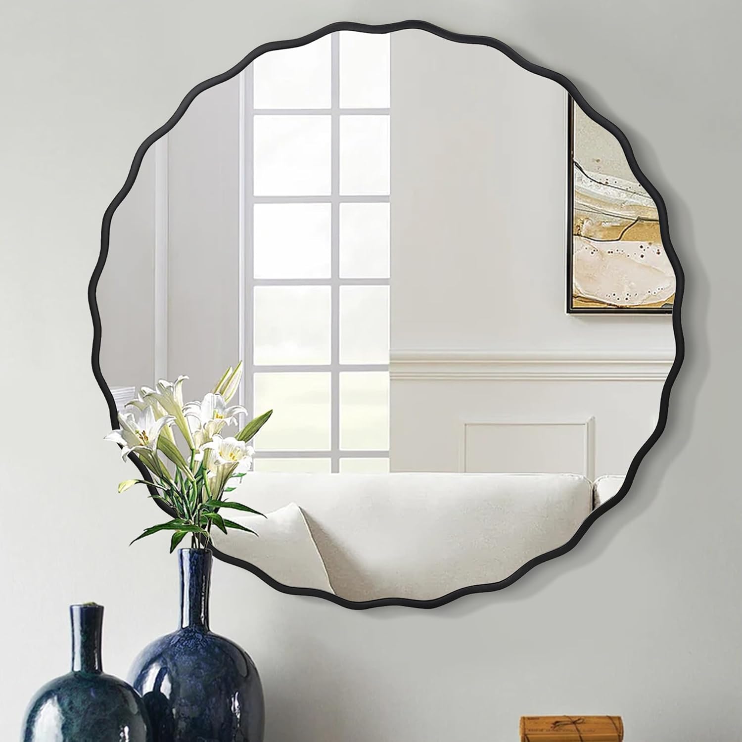 Black Round Bathroom Mirrors for Wall 30 Inch, Circle Framed Mirrors with Tempered Glass for Bathroom Bedroom Living Room or Entryway(30") Black 30"L x 30"W