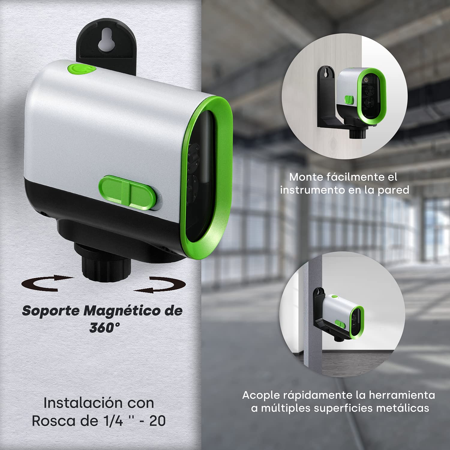 Enventor Nivel Láser Autonivelante de 50M, Nivel Láser Verde con 3 Modos(Autonivelación, Manual y de Pulso), Base Magnético de 360°, Carga USB, IP54, Alta Visibilidad y Precisión, para Exterior