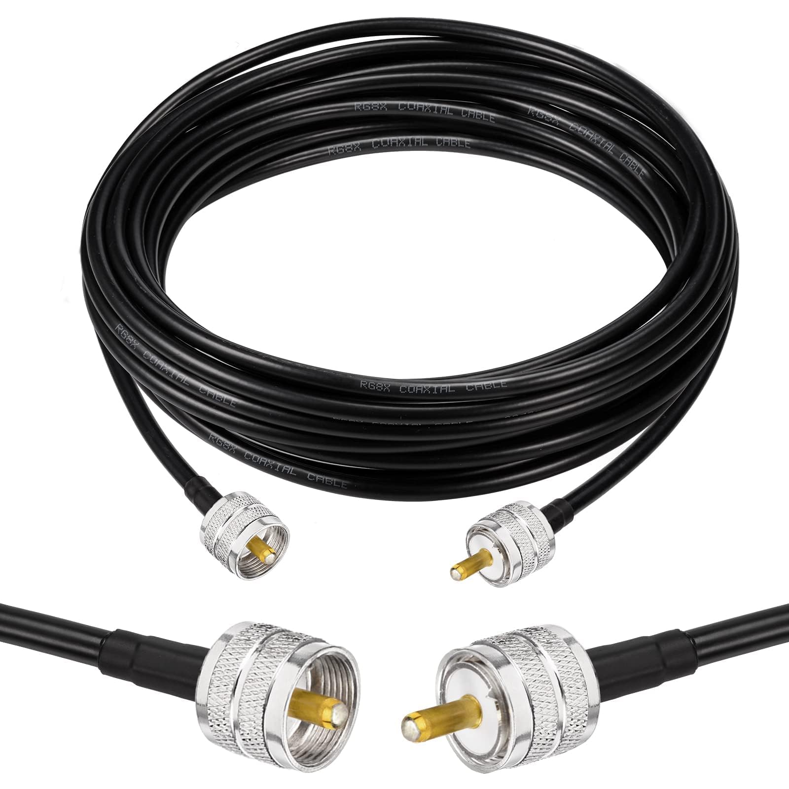 Superbat Kabel RG8X CB 7,6 m UHF PL259 męski na męski 50 omów Niska utrata do radia HAM i CB, analizatora anteny, obciążenia manekcyjnego, licznika SWR (1 sztuka)
