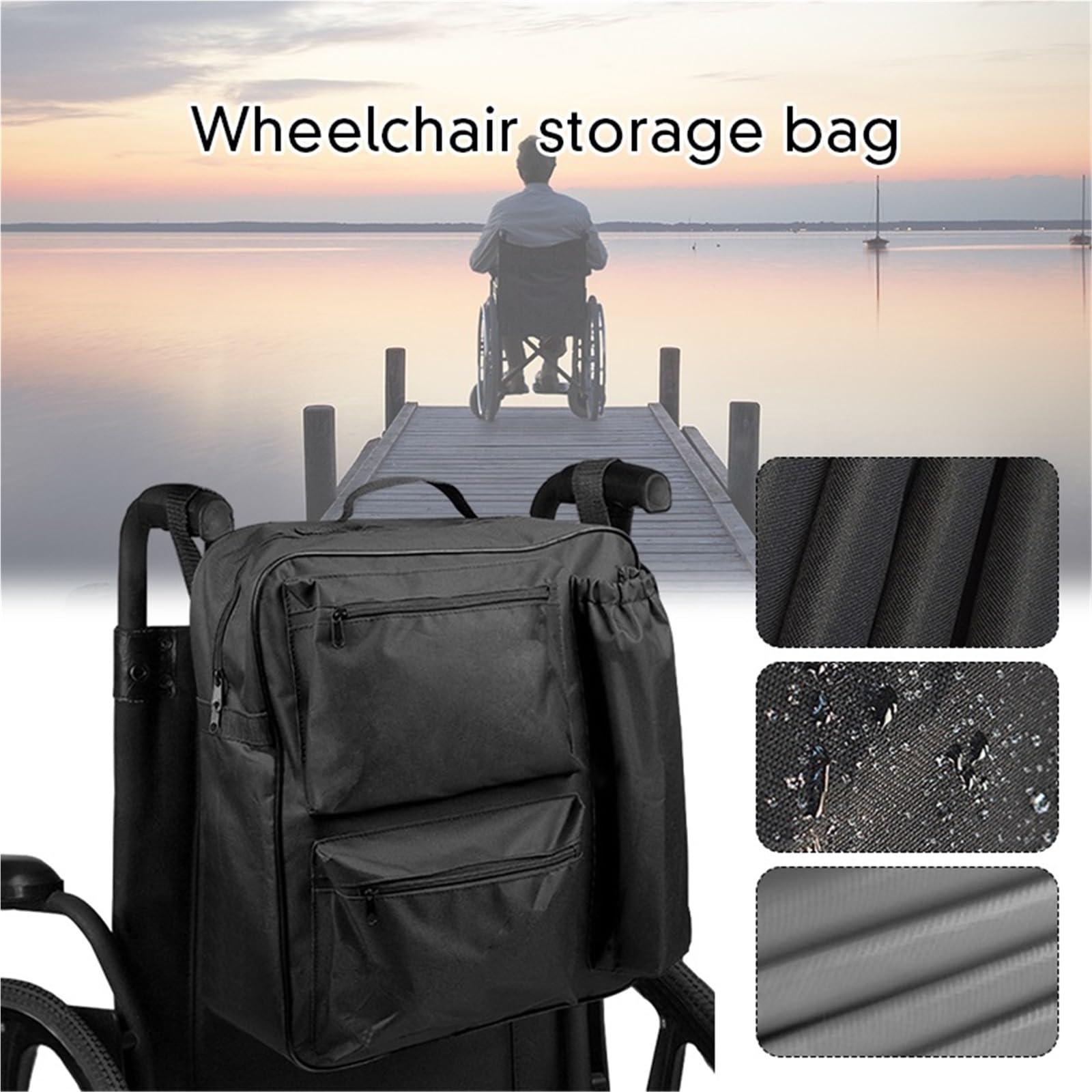 Bolsa trasera for silla de ruedas, gran capacidad, impermeable, tela Oxford negra, for almacenamiento ayuda for discapacitados, mochila for scooter movilidad Mochila para Silla de Ruedas