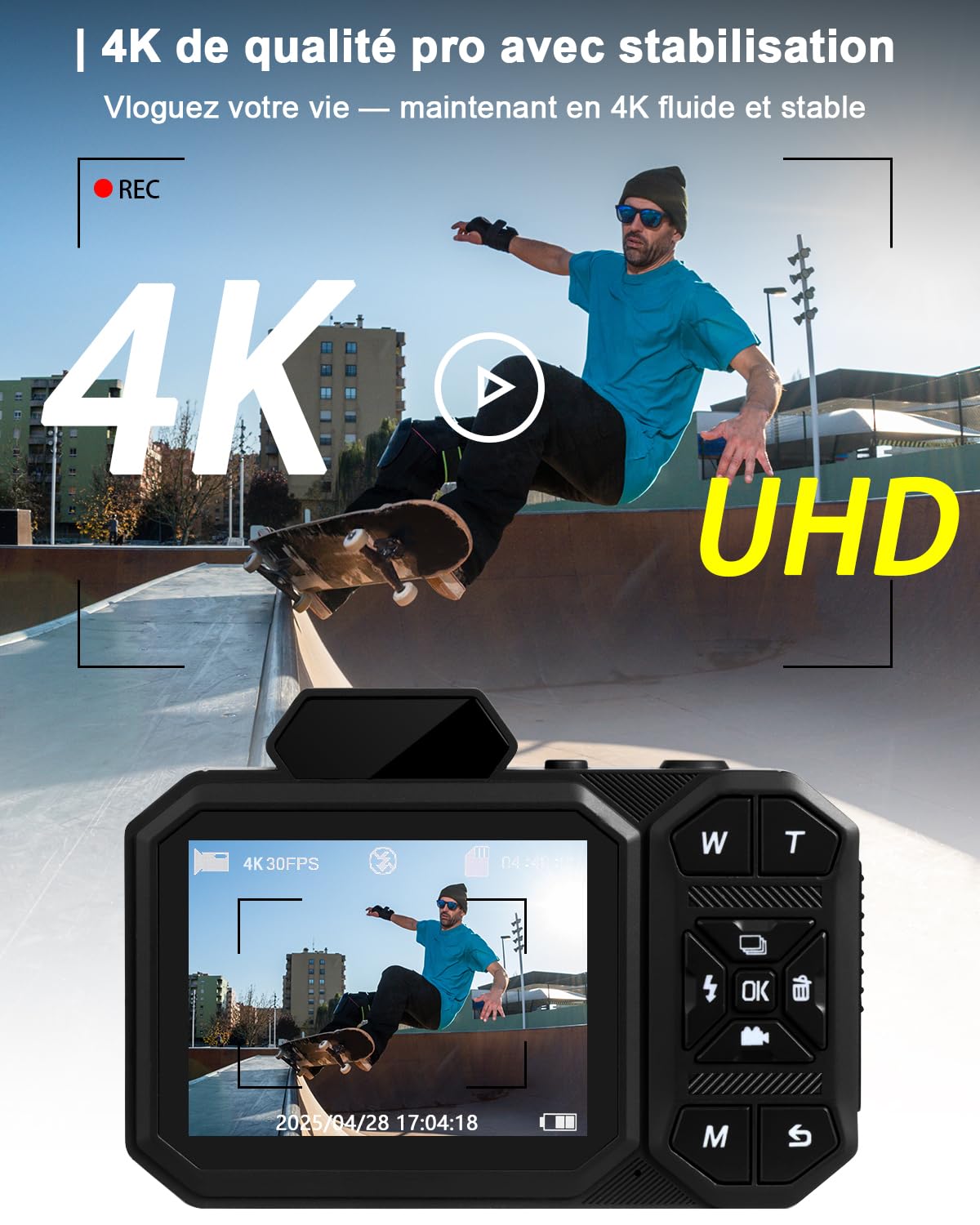 Appareil Photo Numérique, 4K Camera Vlog avec Carte De 64 Go, Autofocus 48MP, Zoom 12X, Flash Et Anti-Vibrations, Appareil Photo Compact, Digital Camera pour Adulte Étudiant et Adolescents