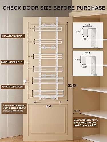 Miniatura 2 de Delamu Organizador de despensa sobre la puerta, organizador de puerta de despensa de 6 niveles con cesta ajustable, organizador de condimentos para