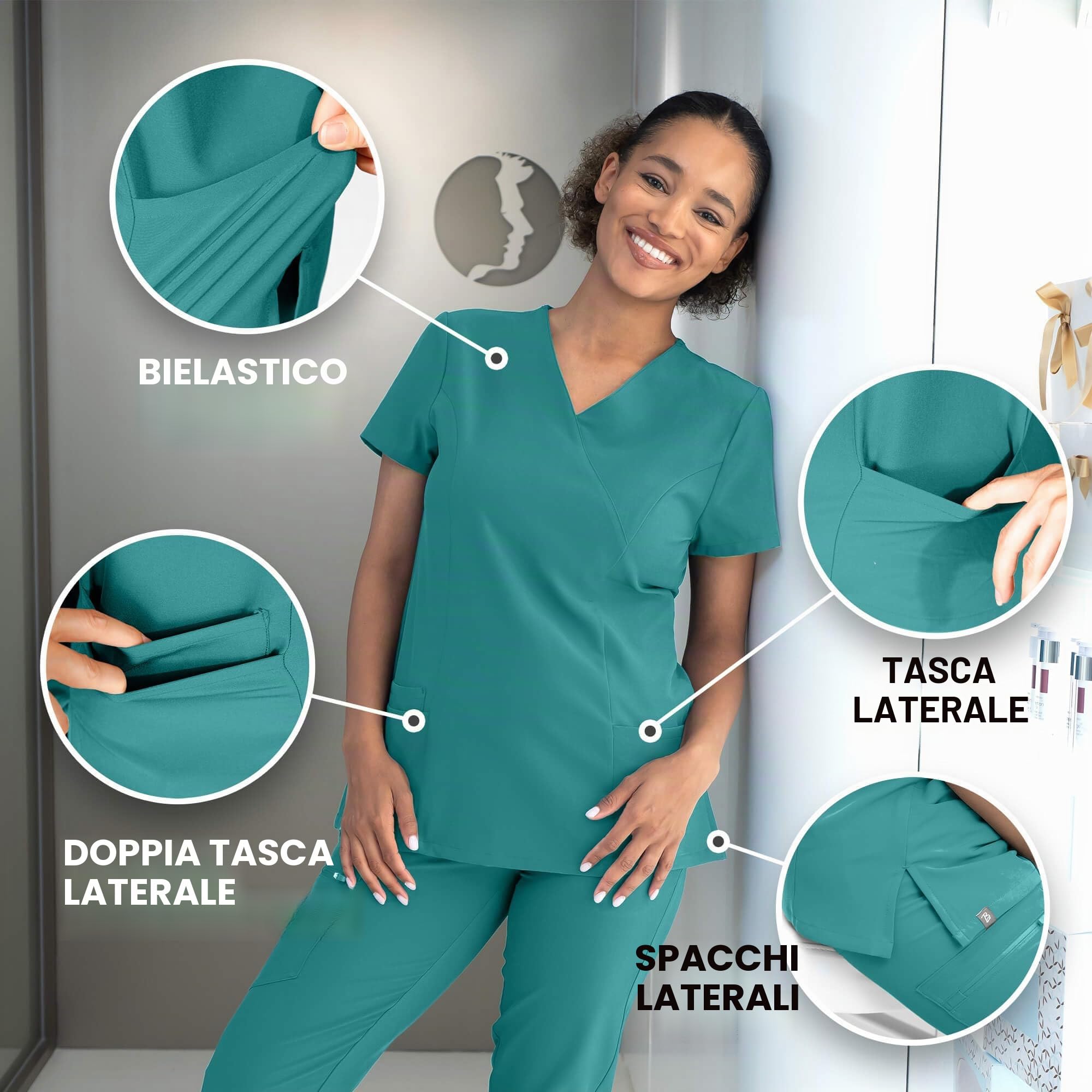 Nobby Divisa Sanitaria Donna Elasticizzati - Camice Medico Donna Stretch - Casacca Sanitaria Donna Spandex