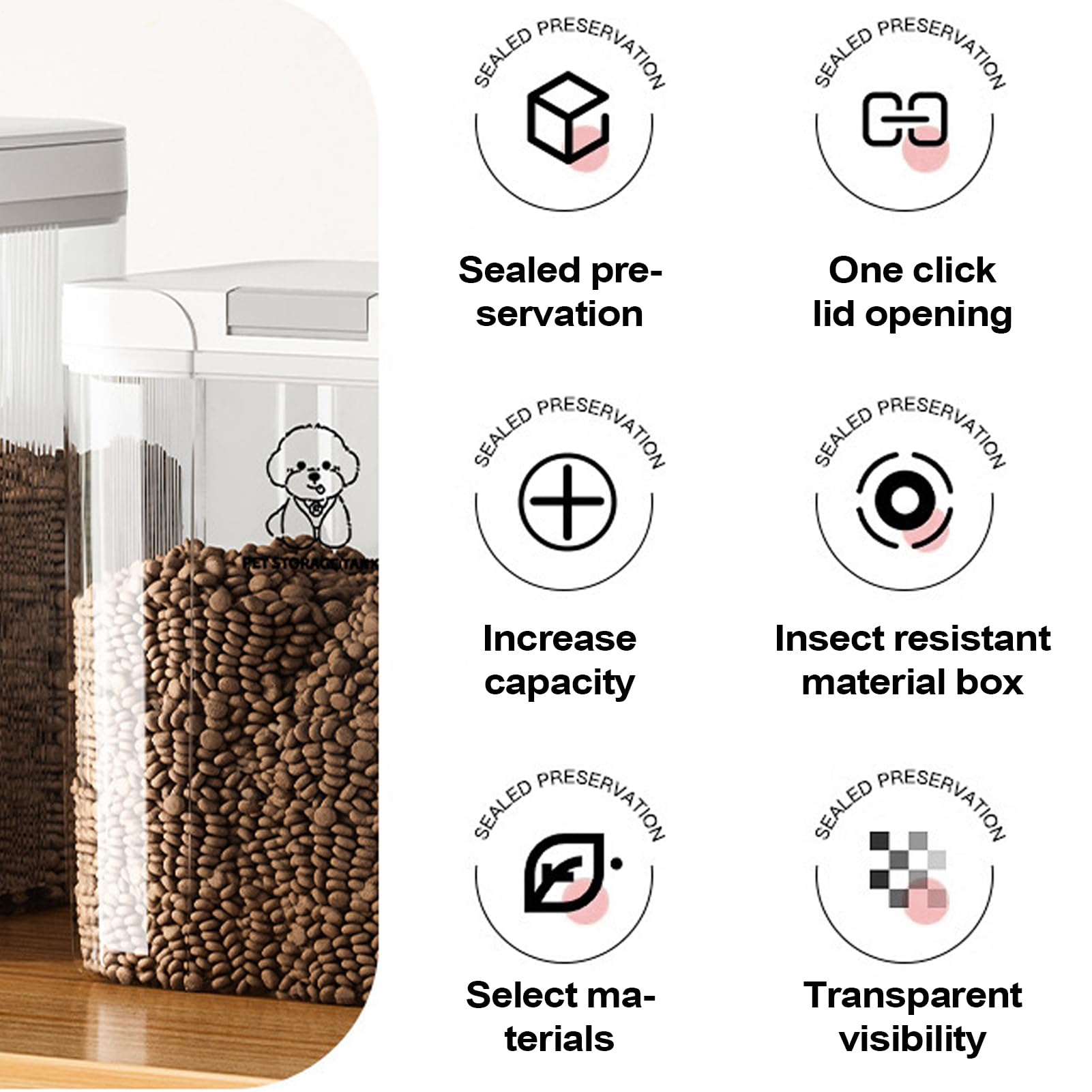 Rangement pour Aliments pour Animaux 5L Hermétique Empilable Transparent | Boîte à croquettes pour chat Croquettes Céréales Riz Cuisine Placard Plan de Travail