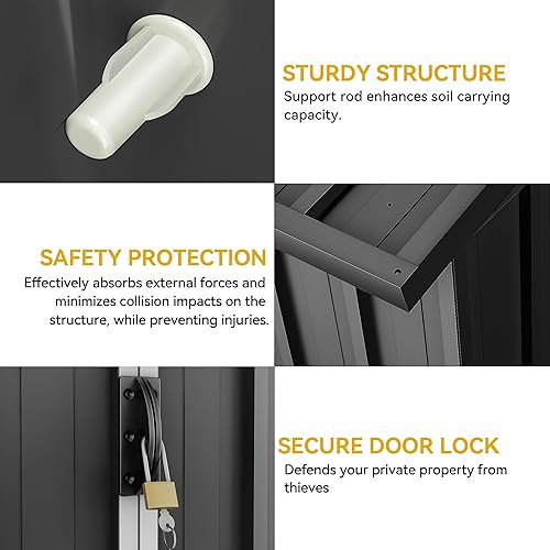 Miniatura 7 de DWVO Cobertizo de almacenamiento para exteriores de 6.4 x 4 pies, cobertizo de herramientas de metal grande, casa de almacenamiento resistente con