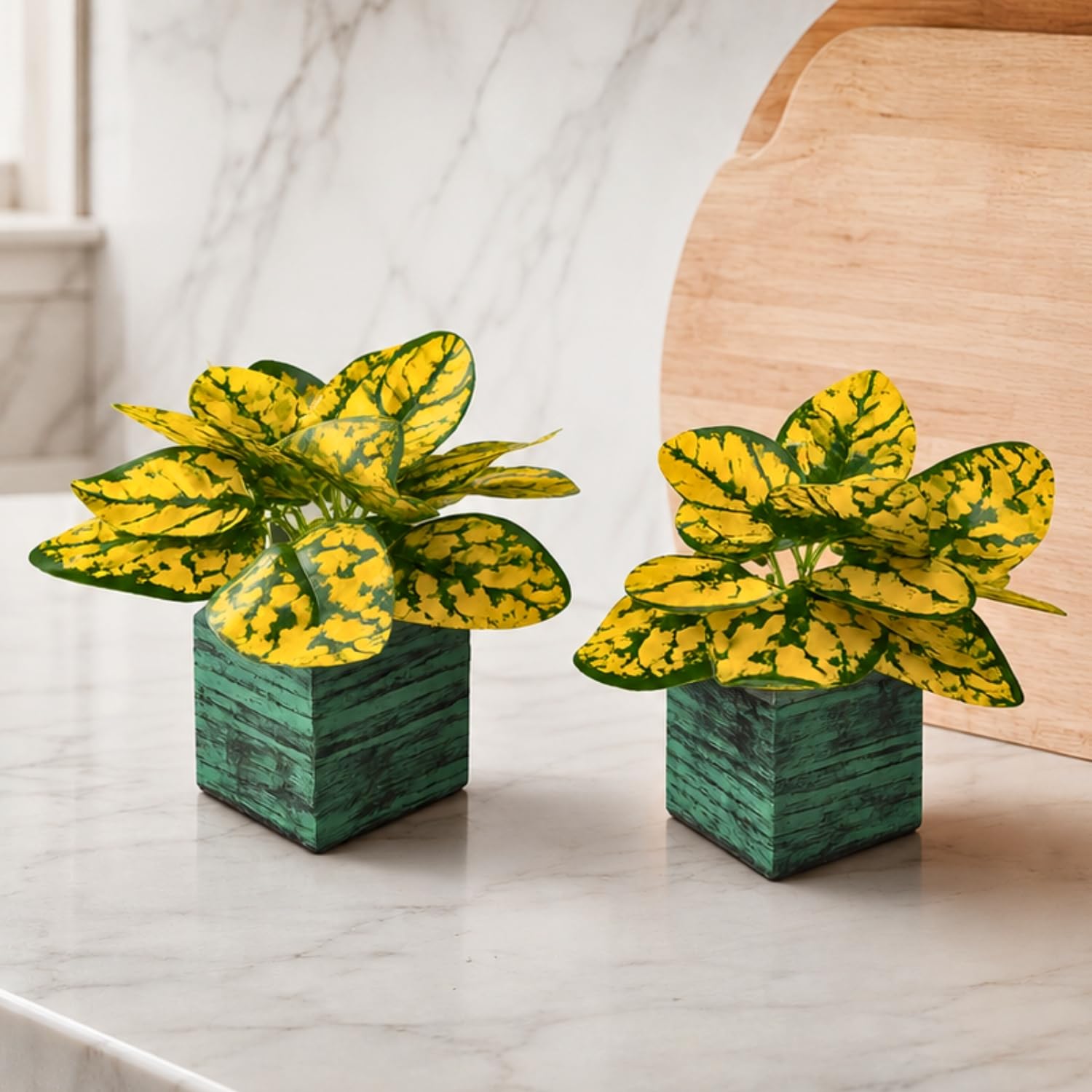 DecoreBugs Artificial Real Touch Flower Plant with Pot (Pack of 2), 16 cm Height, Decorative Faux Floral Plant for Home, Office, Living Room, Bedroom, Table & Shelf Décor