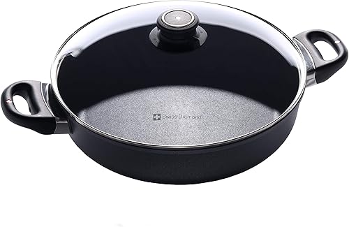 Swiss Diamond Sauteuse Sauteuse HD antiadherente de inducción de 11 pulgadas (3.7 cuartos de galón) de aluminio con revestimiento de diamante,