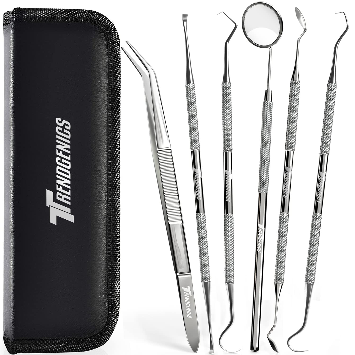 TrendGenics Dental Tools Plaque & Calculus Remover for Teeth Professional Cleaning Kit, Mouth Mirror, Tartar Scraper, Tooth Pick Stainless Steel Hygiene Dentist Set for Home & Oral Use