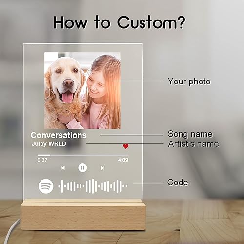 Miniatura 3 de Canción acrílica personalizada con foto, placa de música transparente personalizada, cubierta de álbum de fotos personalizada, luz nocturna con
