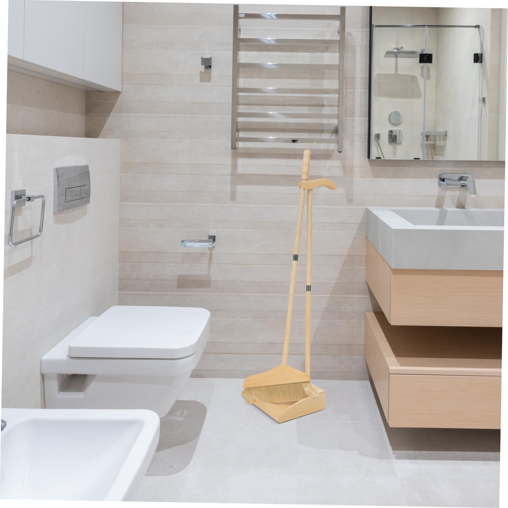 Kit de Escoba de Cerdas Suaves Recogedor de Madera Ligero y Resistente para Limpieza de Exteriores y Hogar