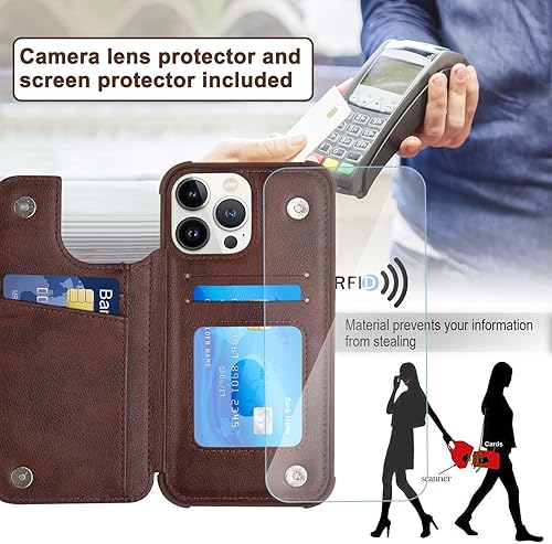 Miniatura 4 de VANAVAGY Funda tipo cartera para iPhone 13 Pro Max para mujeres y hombres, funda de cuero con tapa para teléfono compatible con soporte magnético