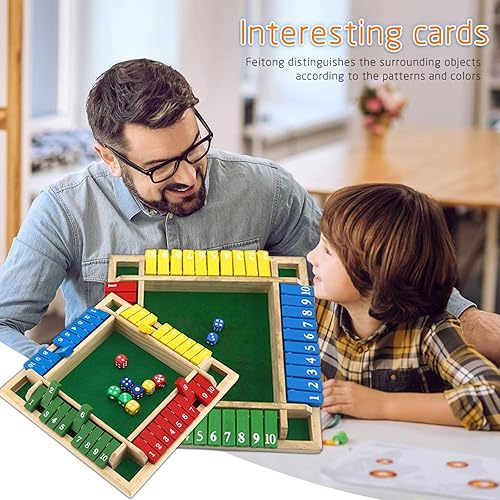 Miniatura 8 de Shut The Box - Juego de mesa de madera  2-4 jugadores 1-10 números juego de matemáticas de madera oscura con 8 dados, juego de estrategia clásico