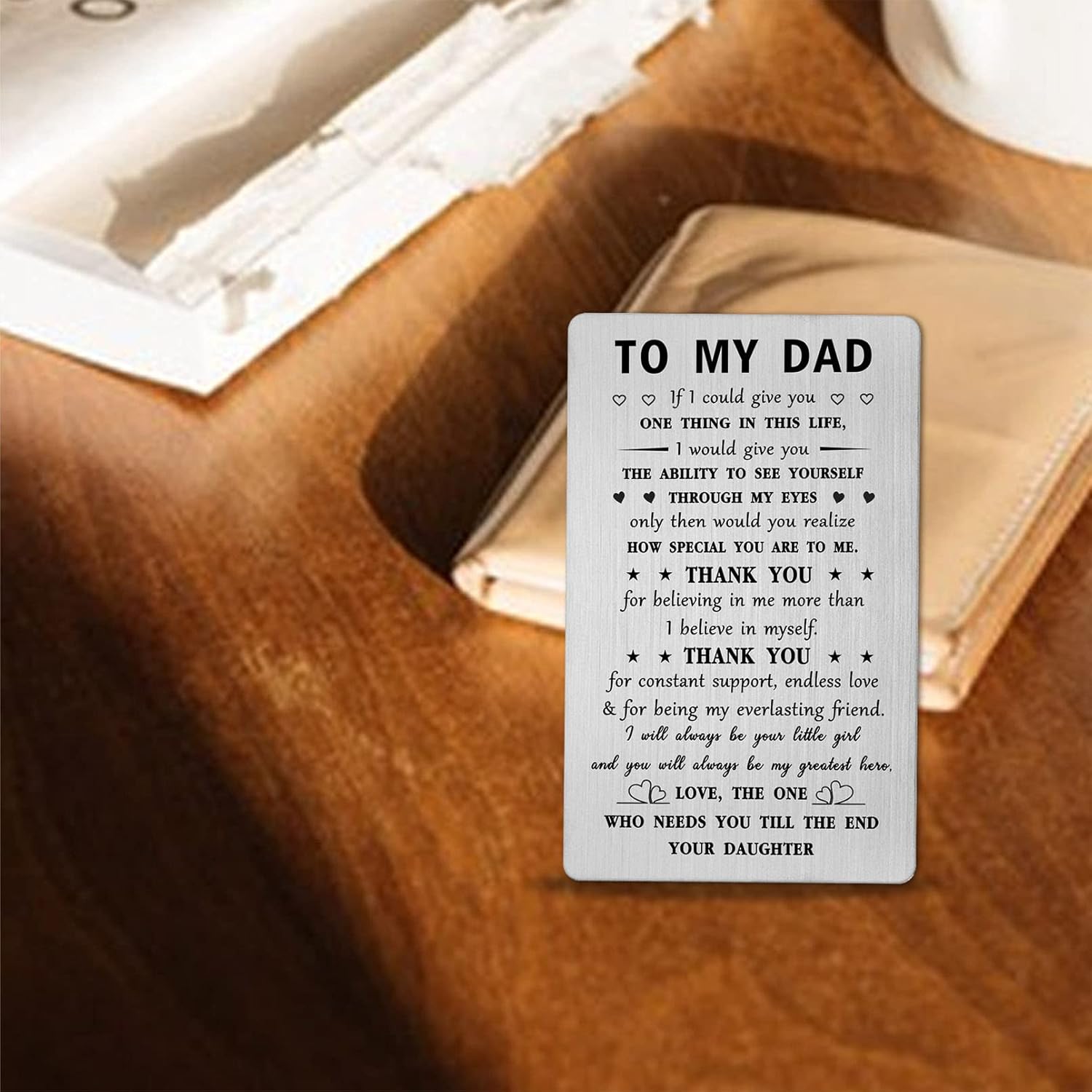 Mataly Love Dad Birthday Card Thank You - I'll Always Be Your Little Girl - Father's Day Gifts for Dad from Daughter, Valentines Day Dad Engraved Wallet Card from Daughter - Image 3