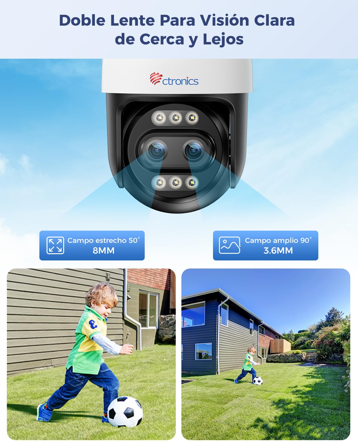 Ctronics 10X Zoom Híbrido 4K Cámara Vigilancia Exterior Doble Lente | 2.4/5GHz WiFi, Detección Humana/Vehículo/Animale&Auto Track, 256GB TF/Cloud, Visión Nocturna Color, Metal, IP66 (White)