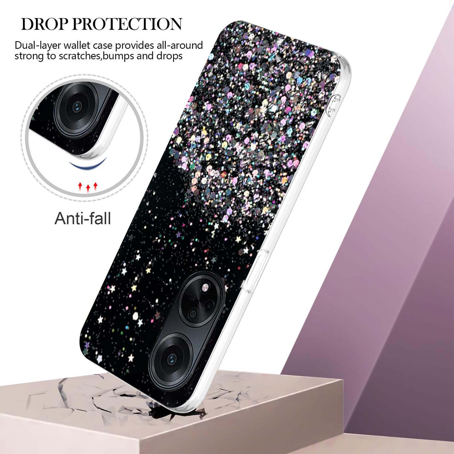 Wousunly Funda Compatible Con Honor 90 Con Purpurina Rosa Transparente, Para Honor 90, Funda De Silicona Transparente De TPU Suave, Para Mujeres Y Niñas, A Prueba De Golpes, Funda Delgada (morado