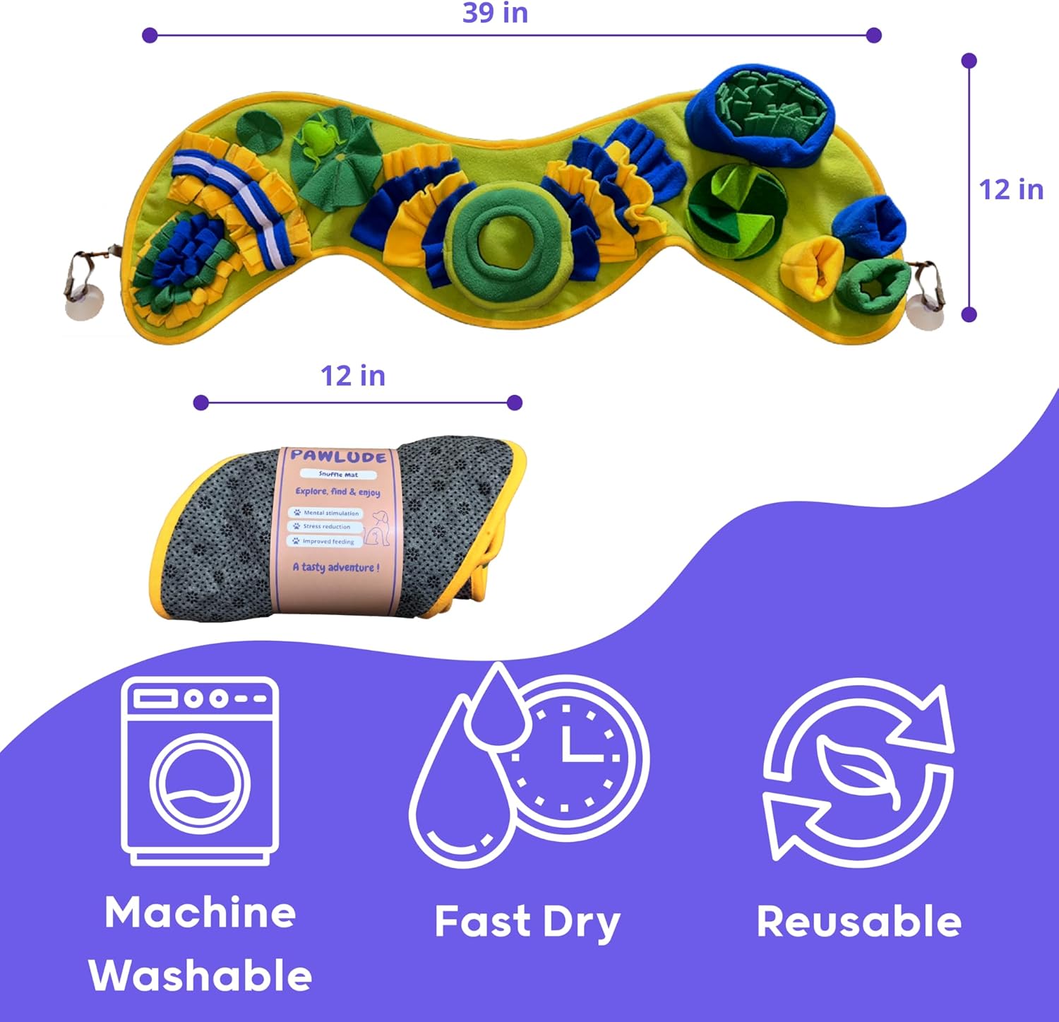 Snuffle Mat for Dogs 39 x 12 in (100 x 30 cm) - Sniff Mat for Puppies & Large Dogs - Interactive Dog Enrichment Toy for Mental Stimulation & Slow Feeding - Non-Slip Nosework Puzzle Mat