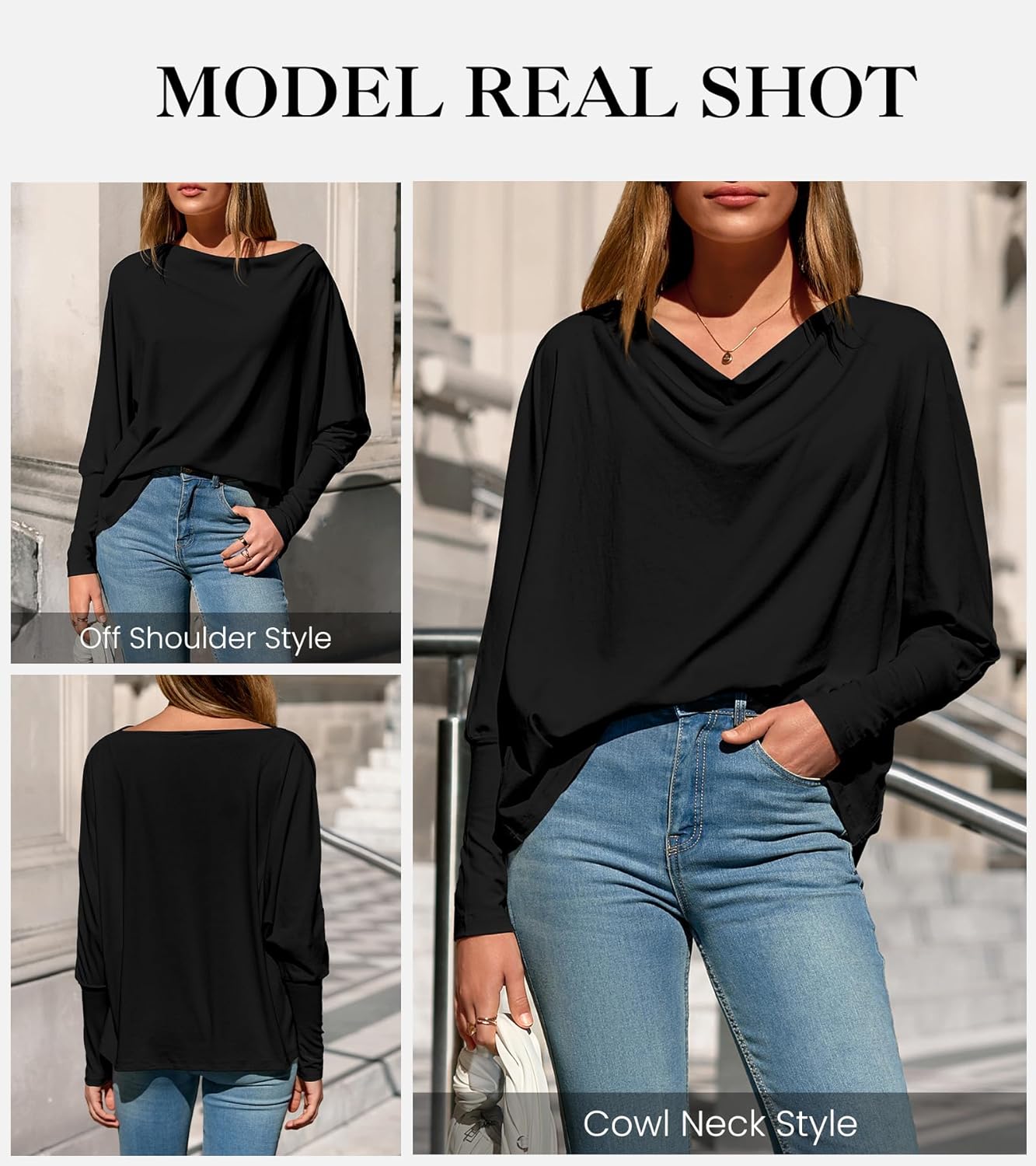 Okiwam Women's Fall Tops Cowl Neck Long Batwing Sleeve Shirts Oversized Tunic Dressy Casual Blouses 2026 Fashion Clothes - Image 6