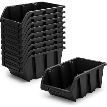Workshop Stacking Box Stacking Box Made of PP Plastic Display Box Stacking Box Storage Boxes for Tool Wall Storage Box Sorting Box Black Pack of 10 115 x 80 mm