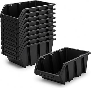 Werkstatt-Stapelkiste, Stapelbox aus PP Kunststoff, Sichtbox Stapelbox, Lagerboxen für Werkzeugswand, Sichtlagerkasten, Sortierbox - Schwarz 10 Stück, 230x160 mm