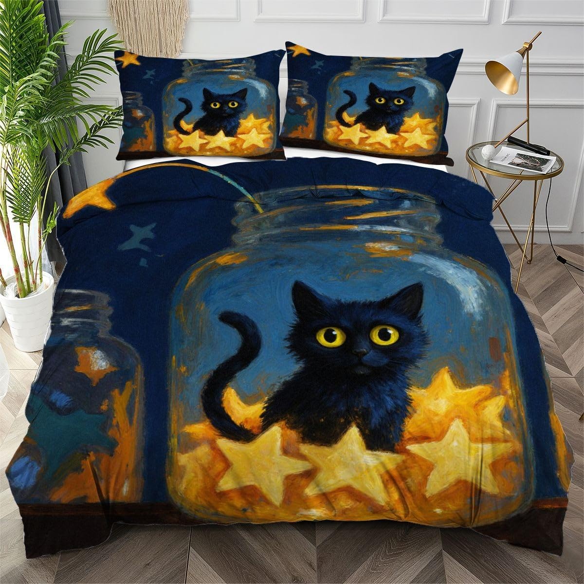 Housse de Couette 240x260 Chat Bleu pour une Chambre Adulte Cocooning