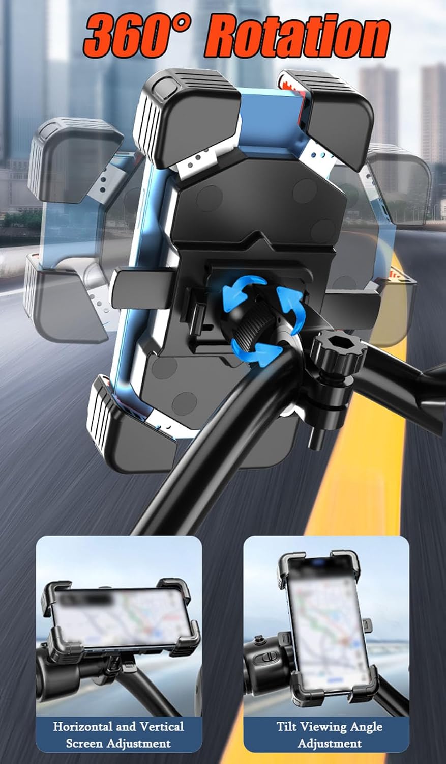 Motorcycle Phone Mount Holder for Piaggio Liberty 50 2005-2023, Adjustable 360° Rotating Mobile Phone Holder, for Motorcycles, Scooters, Bicycles,Handlebar-Black