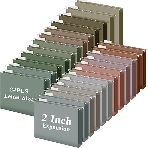 Yaomiao Carpetas colgantes reforzadas de capacidad adicional, paquete de 24 carpetas de archivos de tamaño legal con expansión de 2 pulgadas,