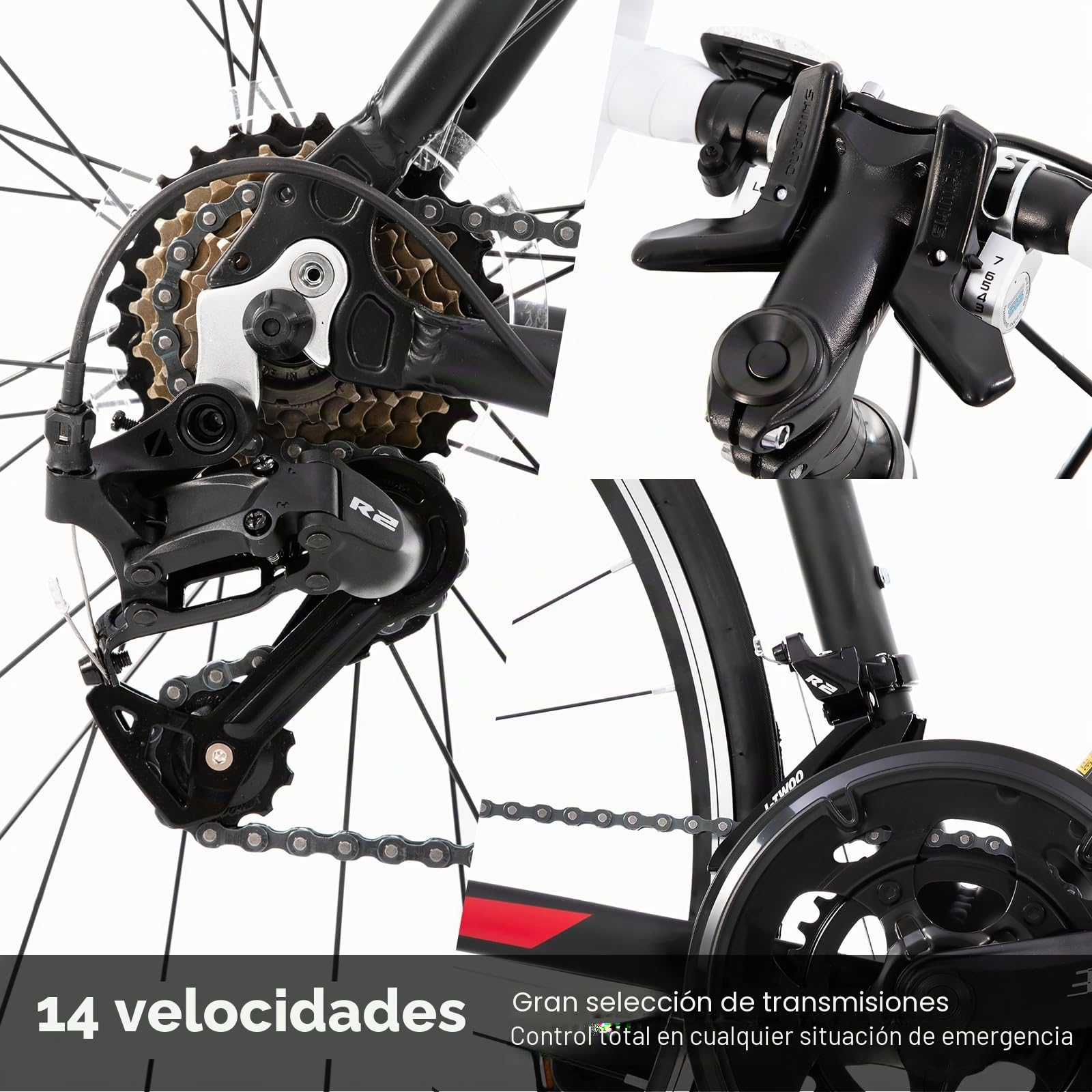 HILAND Alliance Bicicleta de Carretera 28 Pulgadas, 14 Velocidades, Cuadro de Aluminio de 49/53/57 cm para Hombre y Mujer, 700C Bicicleta para Uso Diario para Adultos, Negra/Blanca