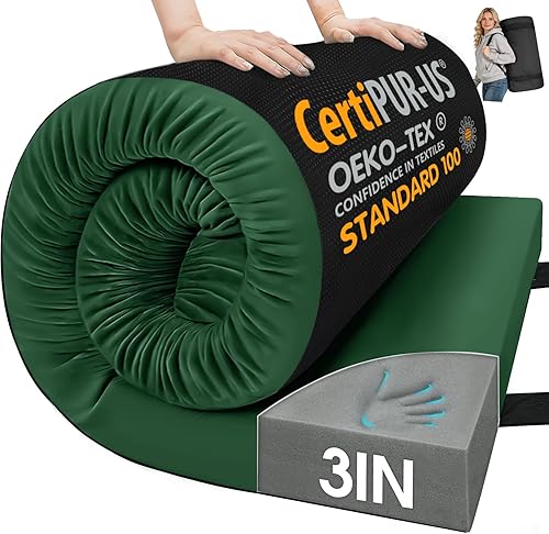 Miniatura 10 de CYMULA Almohadilla de Colchón de Espuma Viscoelástica para Acampar, Almohadilla para Dormir de 3 Pulgadas para Acampar, Base Antideslizante Inferior