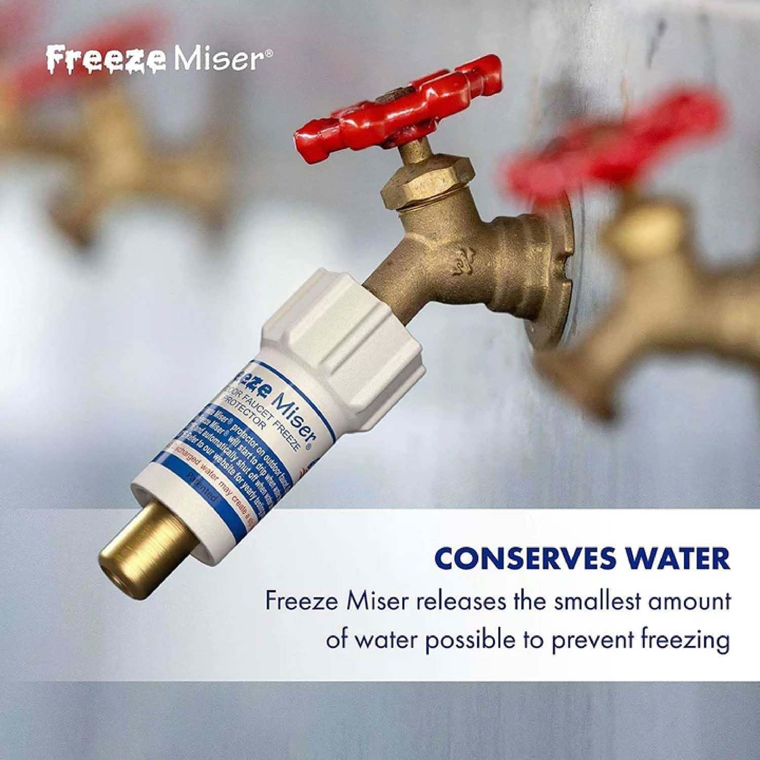 Freeze Miser Outdoor Faucet & Spigot Freeze Protection – Patented Valve Shield, Activates at Water Temperature Below 37°F/3°C – Durable Winter Cover Alternative – Quick Install, Saves Water – 1 Pack