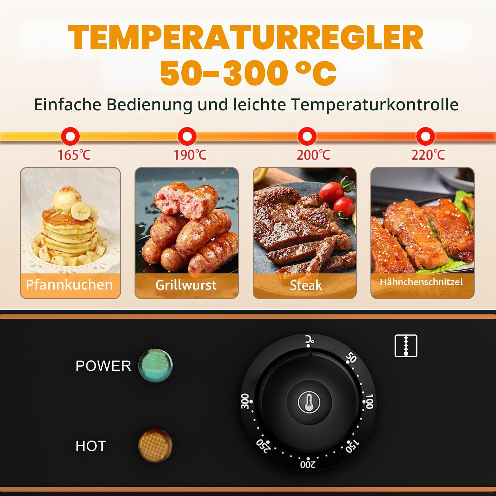 Grillplatte Elektrisch glatt Bratplatte, Elektrogrill | 55 x 34 cm Grillfläche aus Gusseisen,Profi Gastro Elektrische Tischgrill 3000W