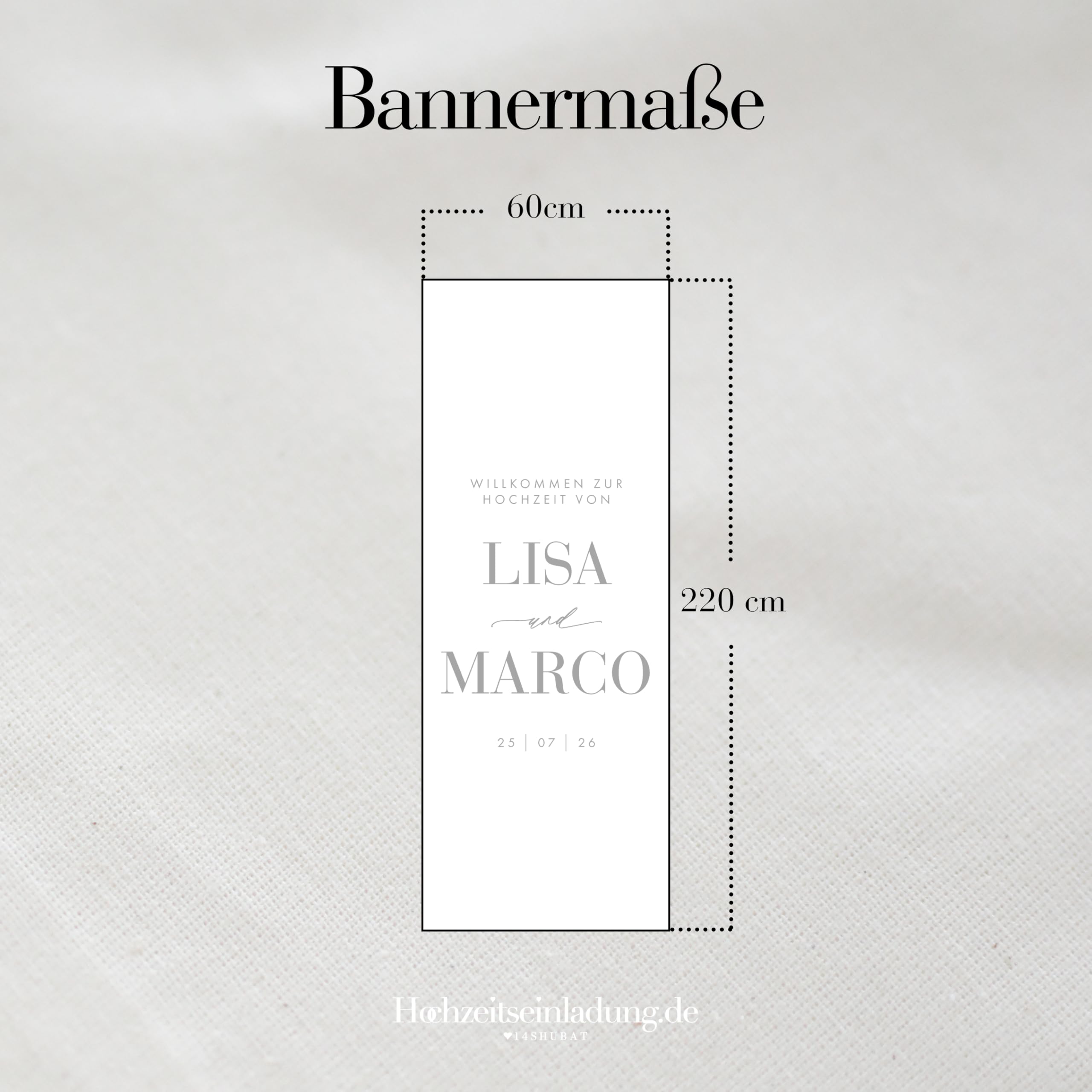 Personalisiertes Hochzeit-Willkommensschild aus Leinen, 60 x 220 cm, Boho Design mit Namen und Datum