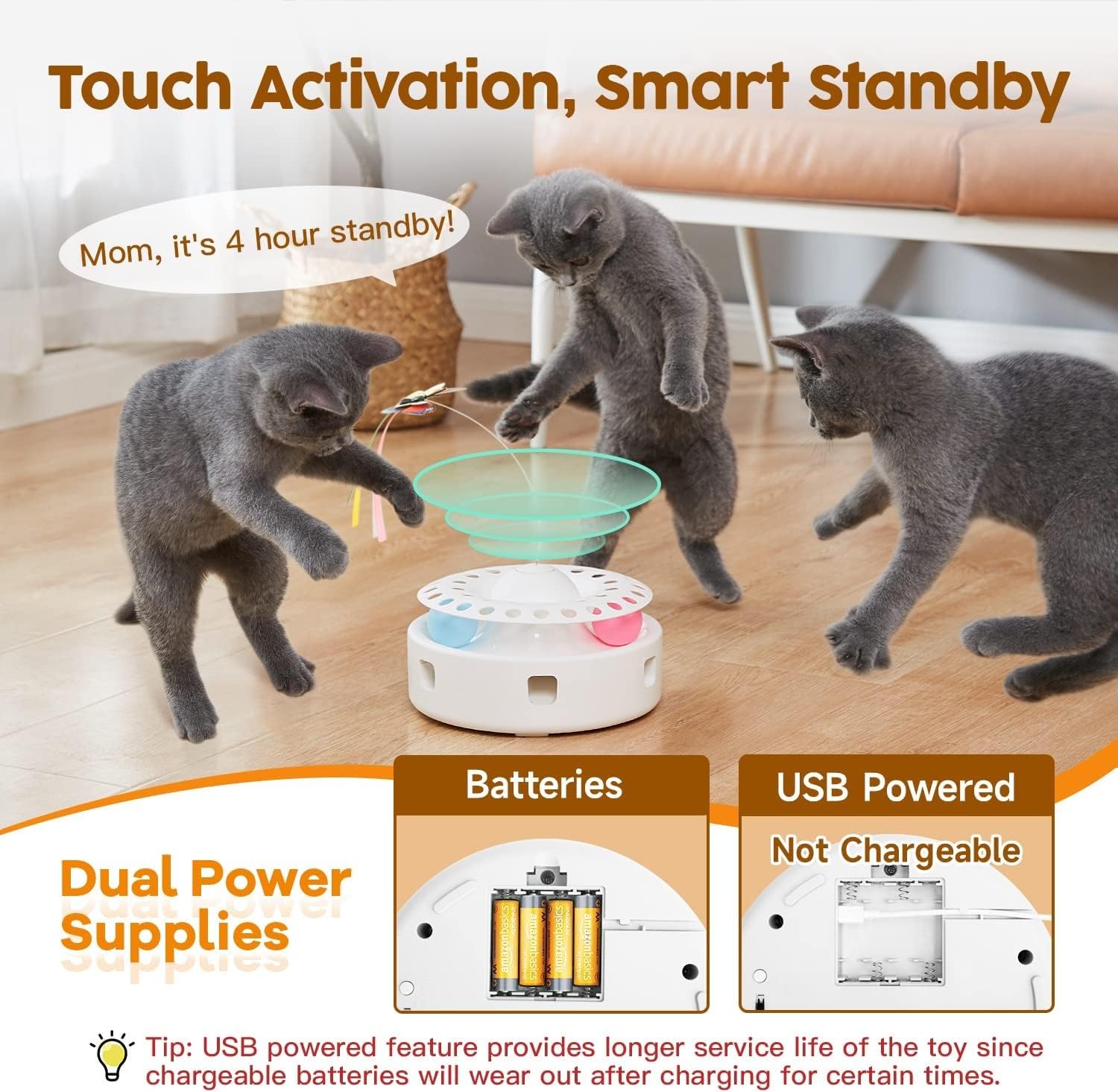 Juguetes para gatos: juguete automático interactivo 3 en 1 para gatitos, mariposa aleteante, bolígrafo de emboscada en movimiento, pista de bolas, fuentes de alimentación duales, alimentación