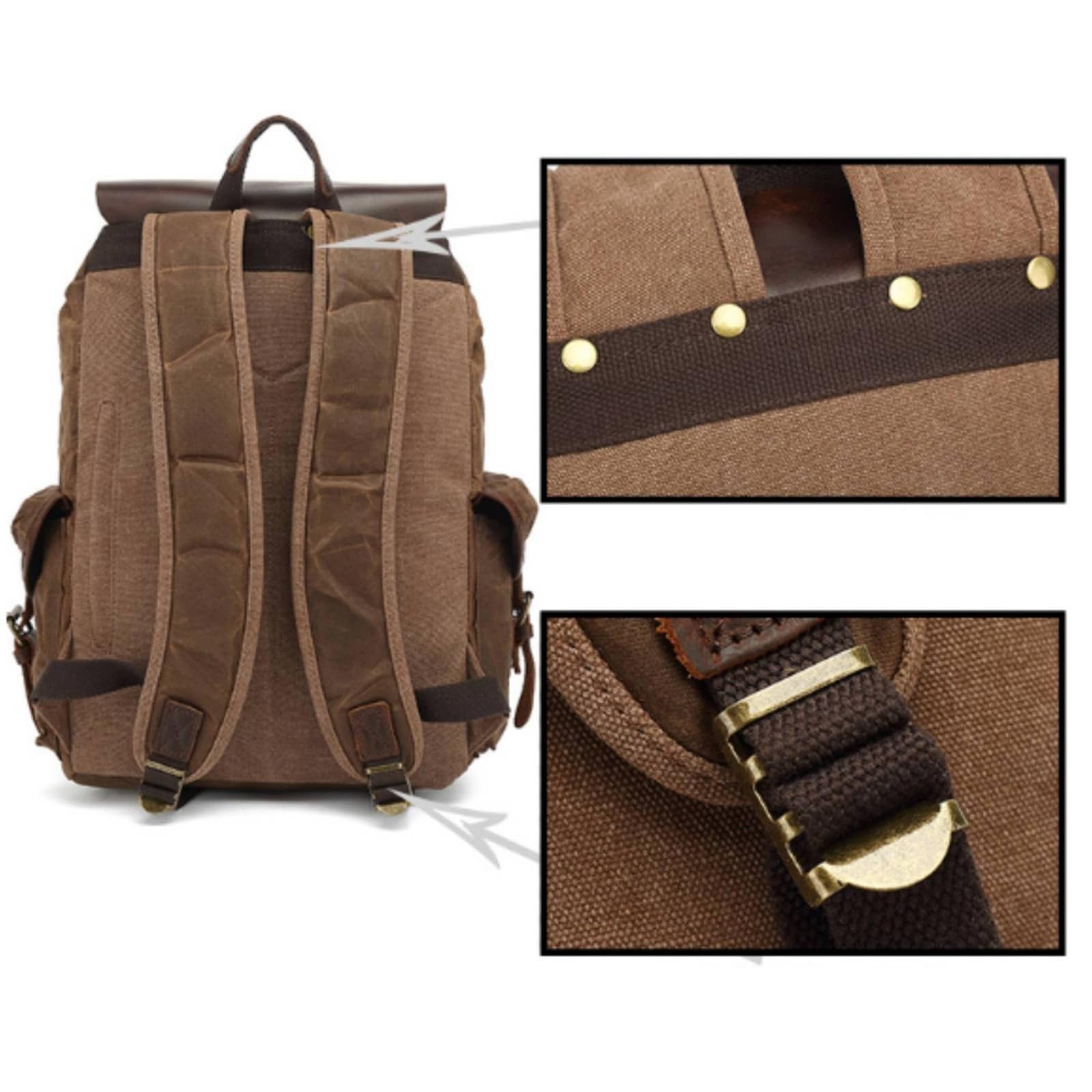 Zaino da Viaggio in Tela Cerata Zaino Borsa Sacca Rucksack Robusto con Scomparto Principale a Coulisse con Cinturini Spallacci Comodi E Manico, Array, Verde Militare