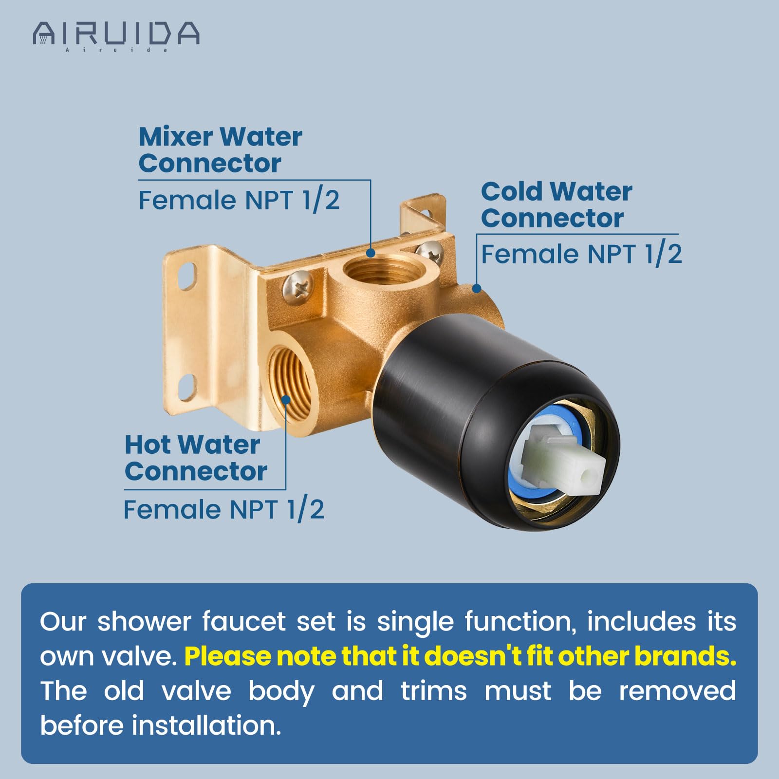 Airuida Set di rubinetto doccia doccia a pioggia per bagno, soffione quadrato da 20,3 cm, funzione unica, kit di assetto per maniglia con filettatura femmina, piastra di copertura