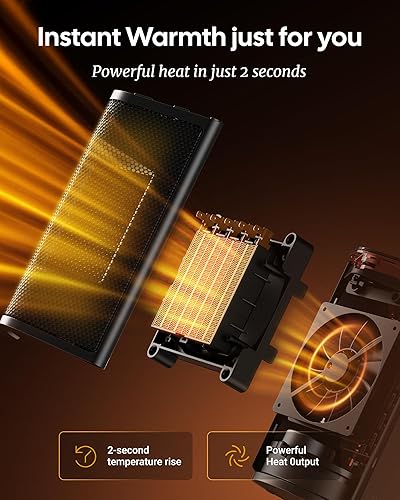 Miniatura 3 de Calentador de espacio pequeño, calentadores eléctricos portátiles de 1500 W para uso en interiores con termostato, oscilación de 70, 5 modos,