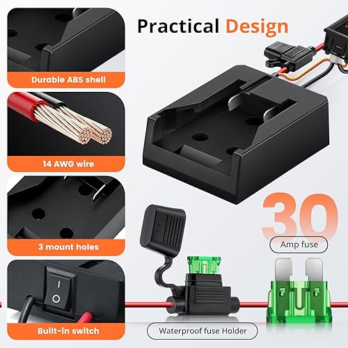 Miniatura 4 de ETOOLAB Power Wheels Adaptador de batería para batería Milwaukee M18 con pantalla LED de voltaje de amperímetro, adaptador de rueda eléctrica con