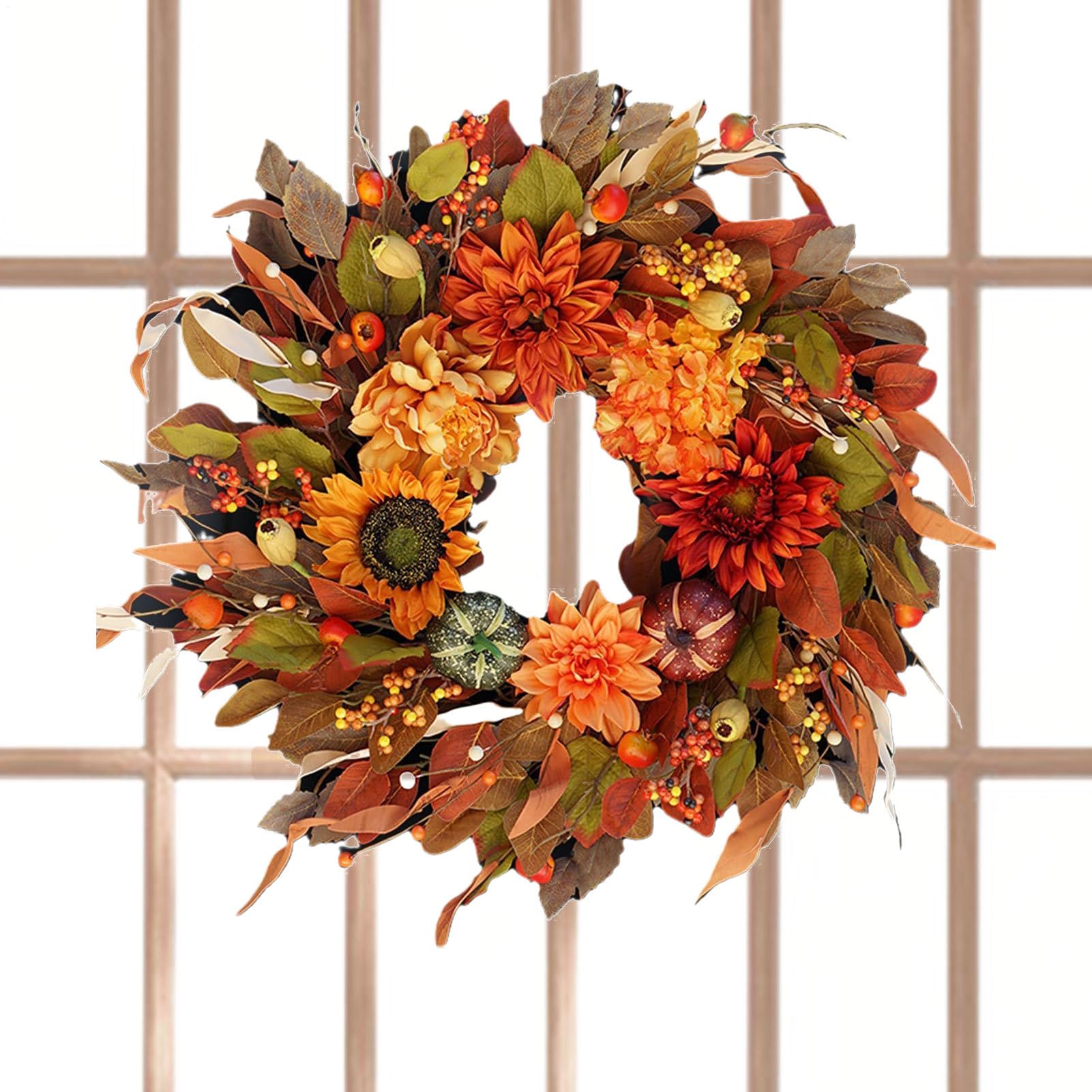 Coronas De Otoño Para La Puerta De Entrada 42 Centímetros Artificial con | Coronas Otoñales para Exterior Para Decoración de Puerta Pared y Ventana para de Acción de Graci